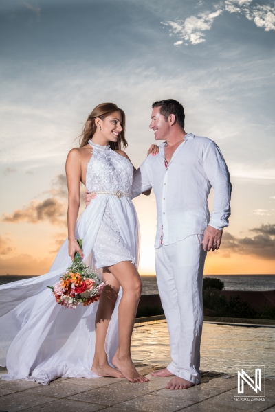Bride and Groom Photoshoot at beach house with sunset