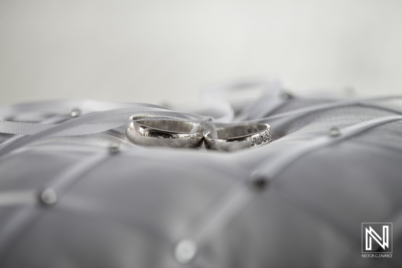White gold Wedding rings on cusion