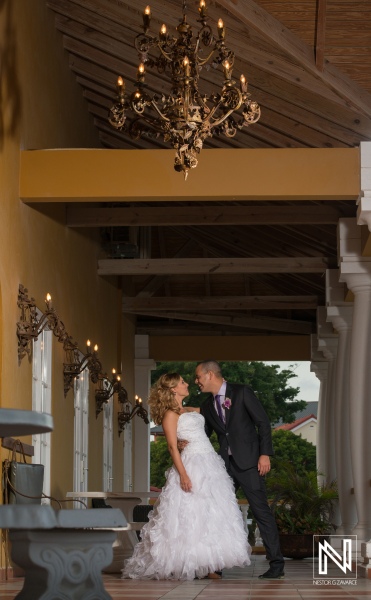 Bride and groom photoshoot in the hall