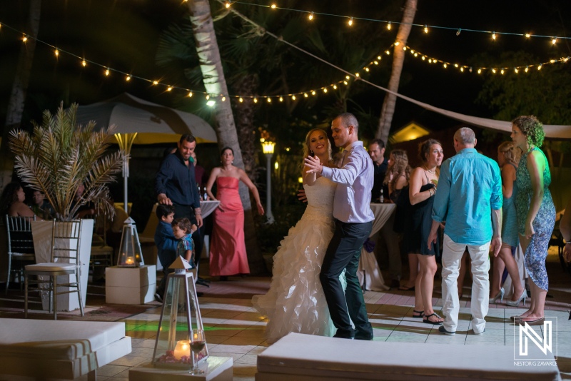 Bride and groom dancing