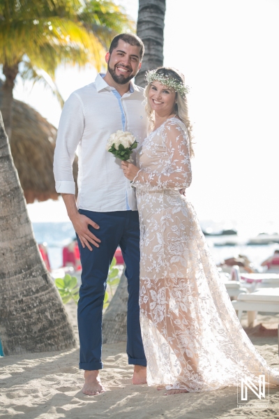 Bride and groom Destination Wedding Ceremony on the beach