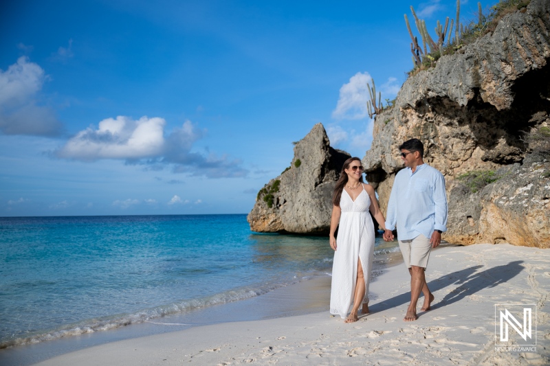 Couple enjoys trash the dress photoshoot at Cas Abao Beach in Curacao