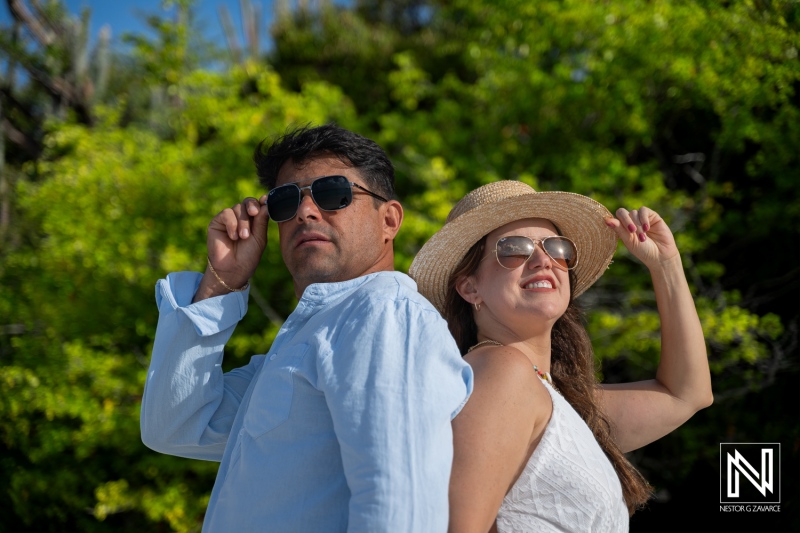 Couple enjoys a trash the dress photoshoot at Cas Abao Beach in Curacao
