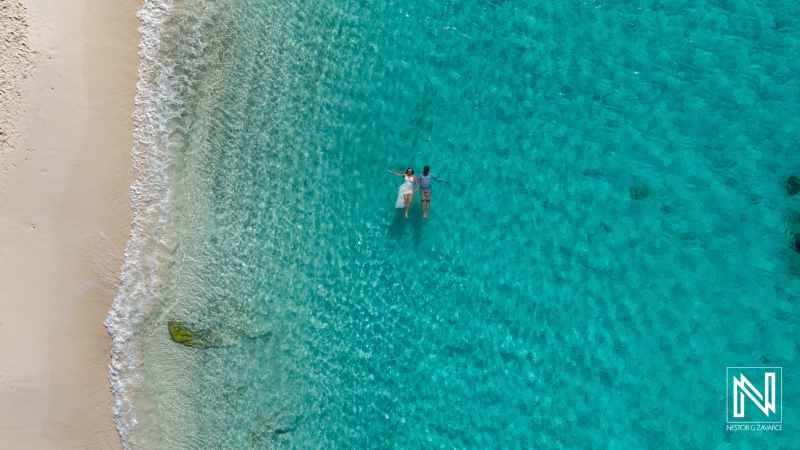 Couple enjoys trash the dress photoshoot at Cas Abao Beach in Curacao