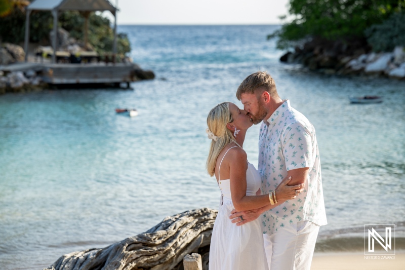Couple celebrates anniversary at the beautiful Baoase Luxury Resort in Curacao overlooking the serene Caribbean sea