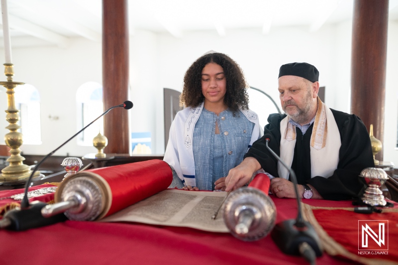 Bat Mitzvah ceremony at Mikve Israel-Emanuel Synagogue in Curacao celebrates a young girl's coming of age with traditional customs