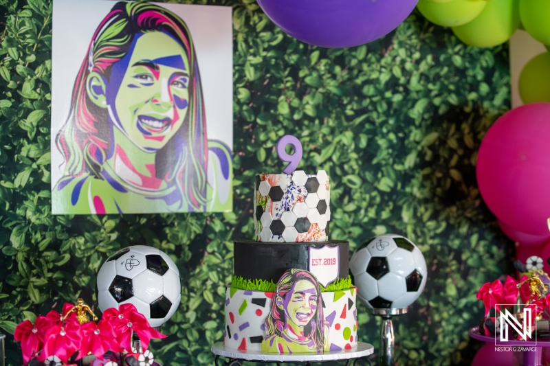 Celebrating a special birthday in Curacao with a soccer-themed cake and vibrant decorations