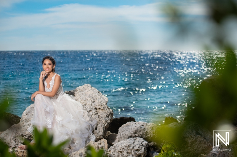 Celebrating a special birthday in Curacao with a stunning ocean backdrop and elegant attire