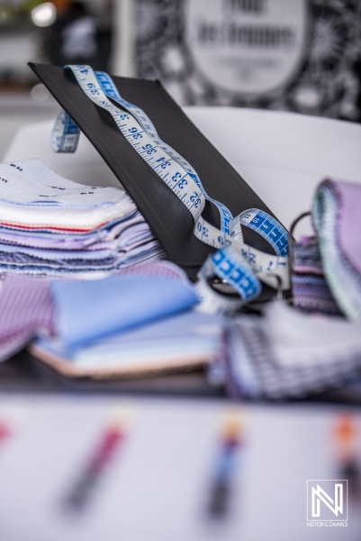 Tailoring materials displayed in a workshop in Curacao during a bright afternoon