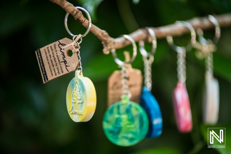 Keychains display featuring colorful designs in Curacao's vibrant environment showcasing local craftsmanship and creativity