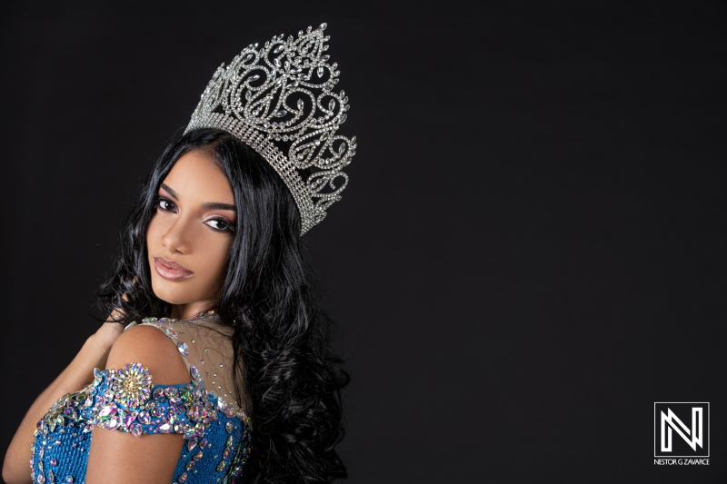 Crowned beauty from Curacao showcases elegance and grace in a stunning commercial photoshoot