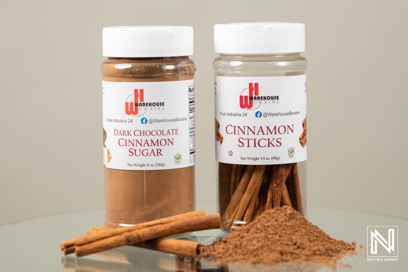 Dark chocolate cinnamon sugar and cinnamon sticks on display for culinary adventures in Curacao commercial space