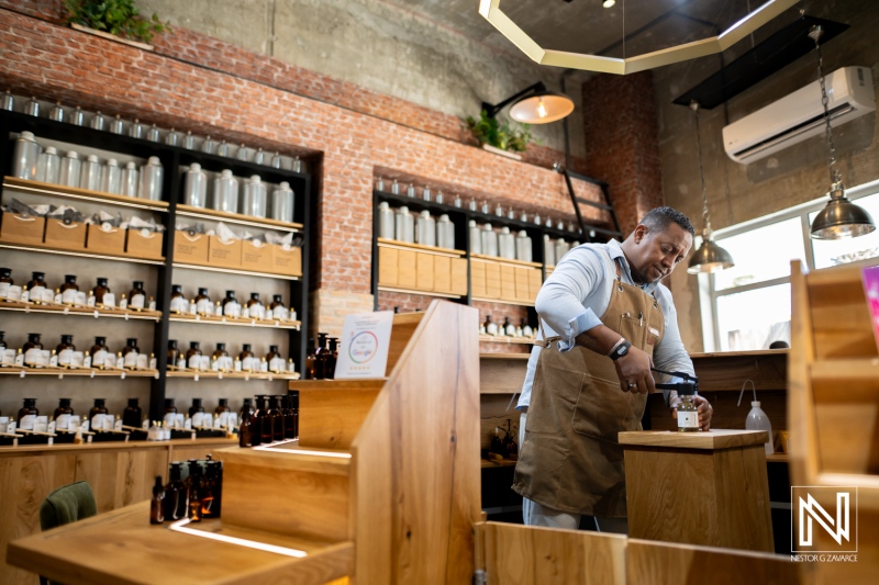 Branding photography session in ParfumLab showcasing perfume creation in Curacao