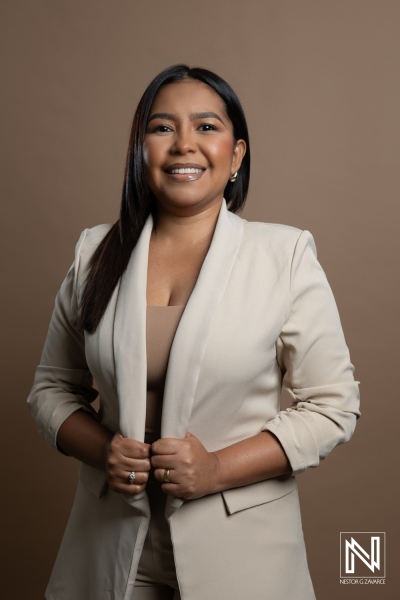 Corporate headshot session in Curacao showcasing a confident professional in a neutral suit
