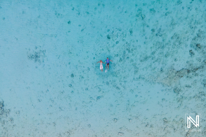 Engagement drone photo at Cas Abao Beach
