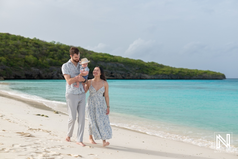 Family and friends enjoy a special photoshoot on the beautiful beaches of Curacao, capturing precious moments against a stunning seaside backdrop