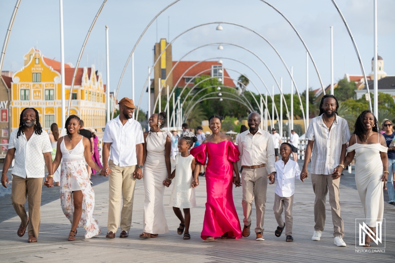 Family and friends enjoy a happy time together in Curacao during their vacation