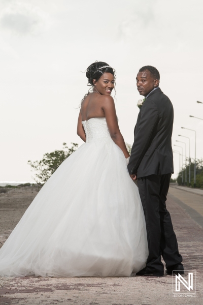 Bride and groom walking