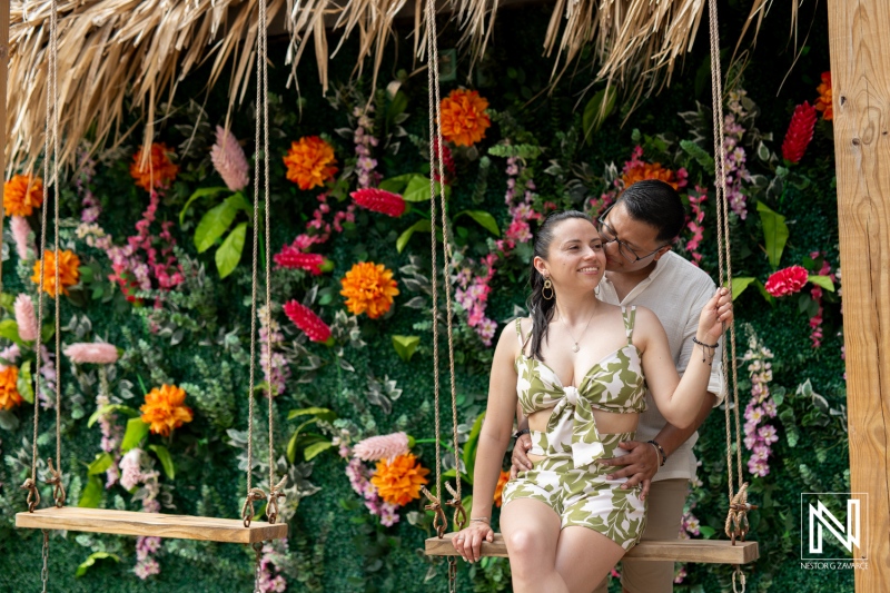 Wedding proposal creates a romantic moment at Kokomo Beach in Curacao with beautiful surroundings and heartfelt emotions