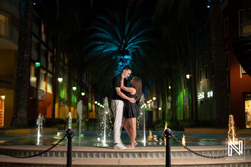 Wedding proposal at Renaissance Wind Creek Curacao Resort in the evening
