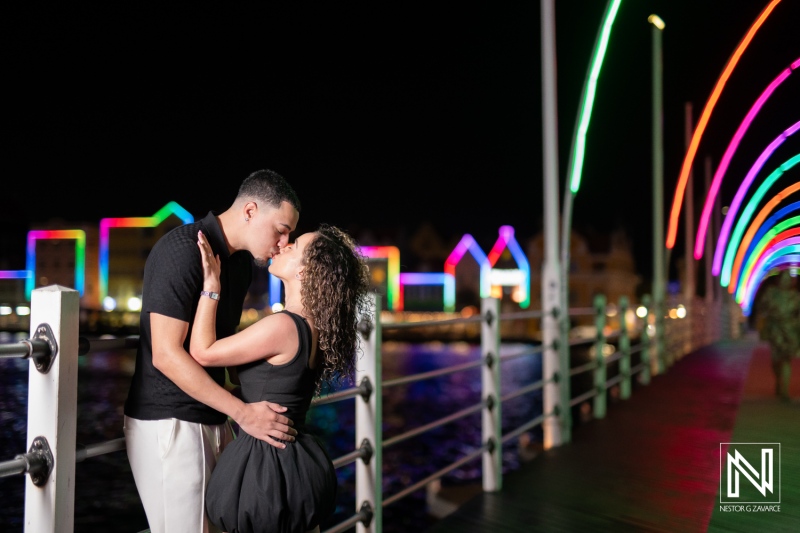 Couple shares a romantic moment during a wedding proposal at Renaissance Wind Creek Curacao Resort