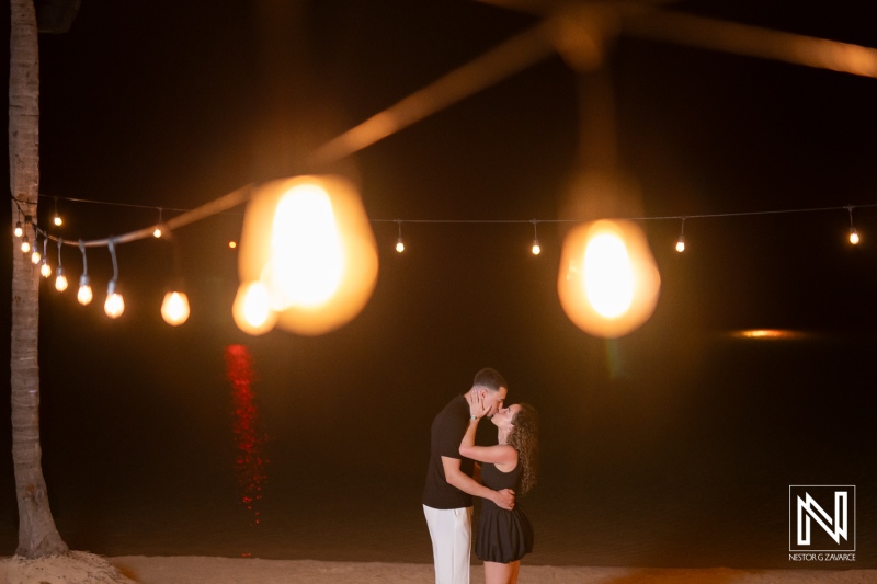 Couple shares a special moment during wedding proposal at Renaissance Wind Creek Curacao Resort