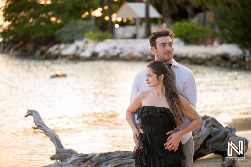 Couple enjoys romantic moment during wedding proposal at Baoase Luxury Resort in Curacao