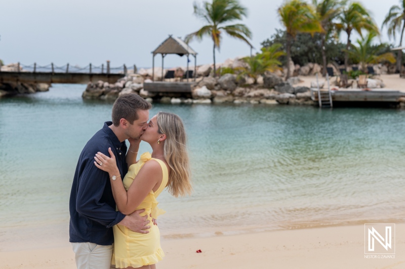 Romantic wedding proposal at Baoase Luxury Resort in Curacao during a beautiful sunset overlooking the ocean