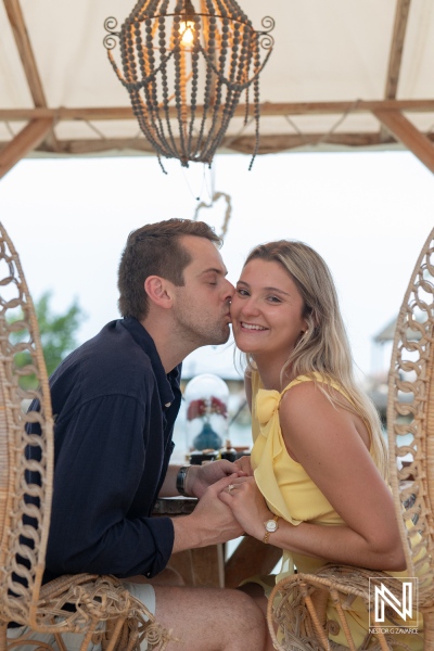 Wedding proposal at Baoase Luxury Resort in Curacao during a stunning sunset surrounded by nature and intimate decor