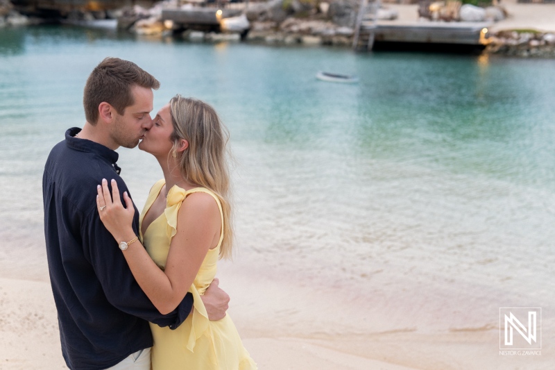 Wedding proposal at Baoase Luxury Resort during a stunning sunset in Curacao creating unforgettable memories