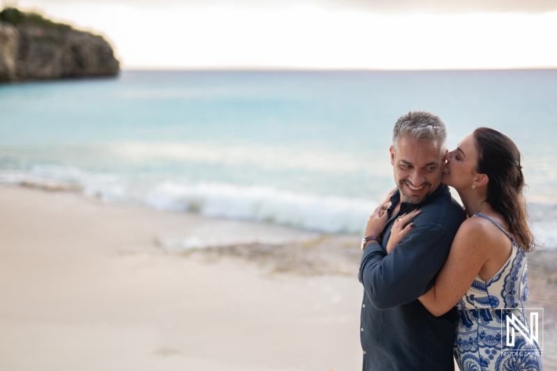 Wedding proposal at Grote Knip in Curacao during sunset
