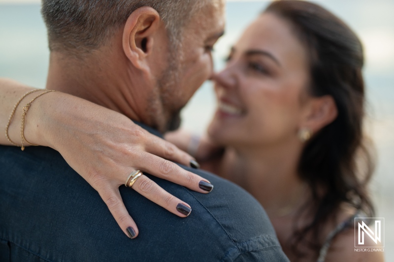 Couple shares a joyful moment during a wedding proposal at Grote Knip in Curacao