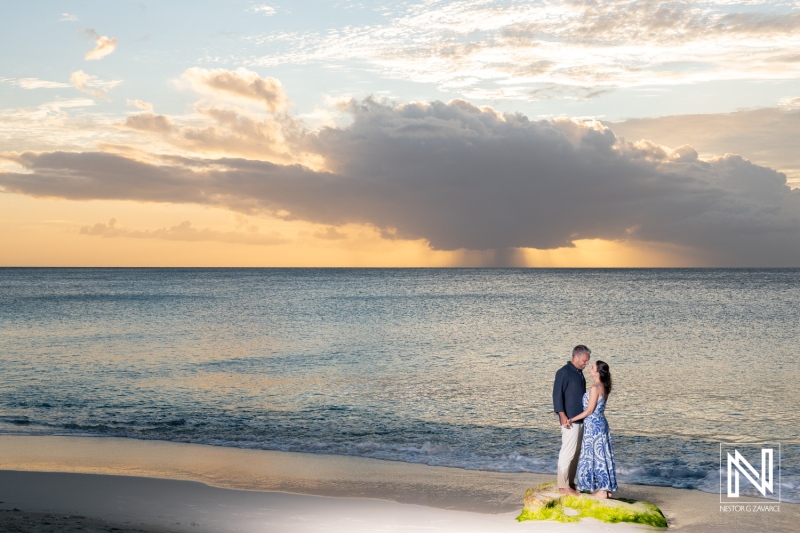 Wedding proposal at Grote Knip in Curacao during sunset by the beach