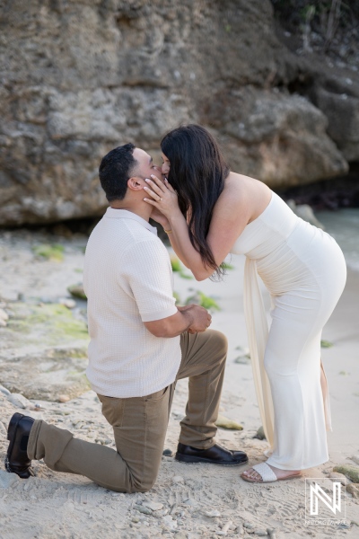 Wedding proposal at Daaibooi Beach in Curacao captures a special moment between two people