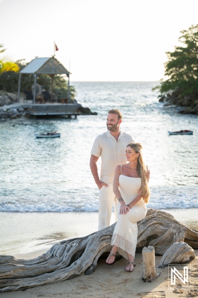 Couple enjoys wedding proposal at Baoase Luxury Resort in Curacao during sunset