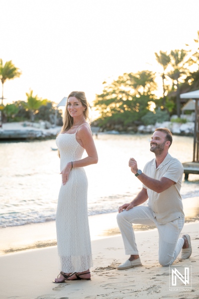 Wedding proposal at Baoase Luxury Resort in Curacao during sunset