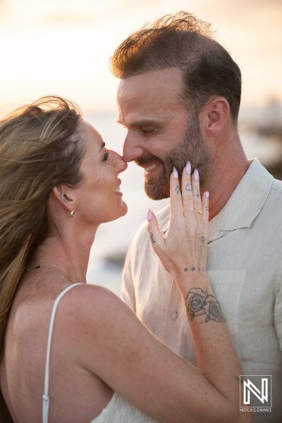 Couple shares a moment during wedding proposal at Baoase Luxury Resort in Curacao