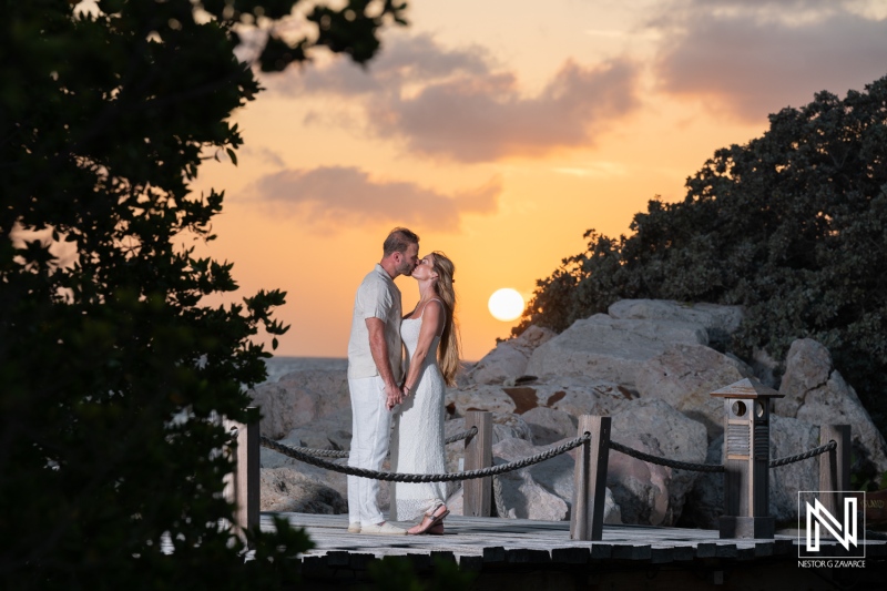 Wedding proposal at Baoase Luxury Resort in Curacao during sunset