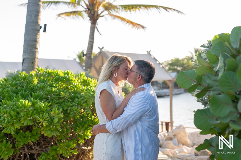 Couple shares a special moment during wedding proposal at Baoase Luxury Resort in Curacao