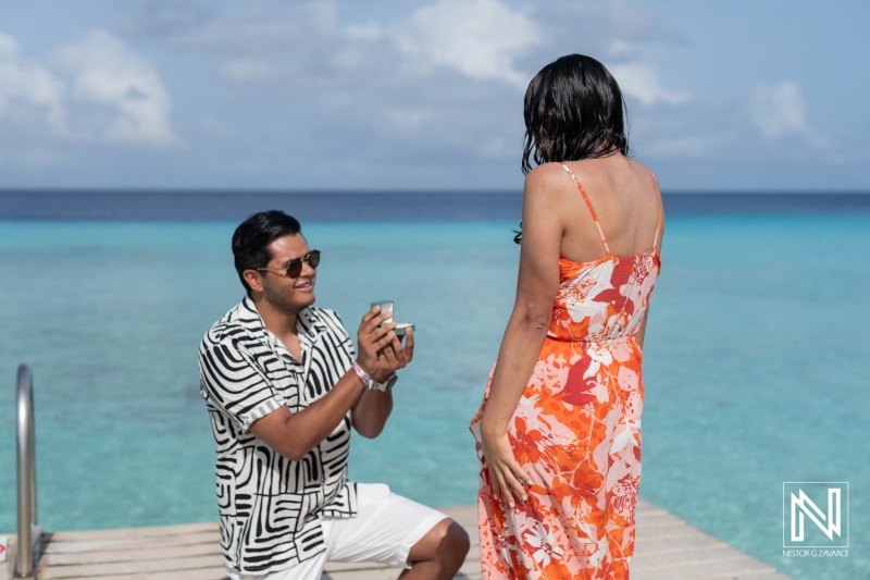 Romantic Beach Proposal on a Tropical Island Under a Clear Blue Sky During the Afternoon