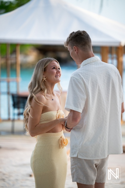 Romantic wedding proposal at Baoase Luxury Resort in Curacao during sunset