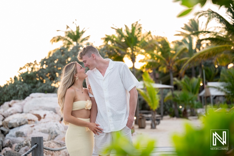 Wedding proposal at Baoase Luxury Resort in Curacao during a stunning sunset