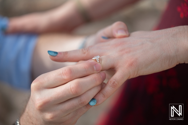Wedding proposal at Knip beach in Curacao during daylight hours