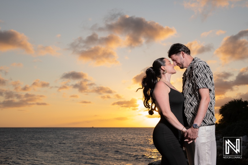 Romantic wedding proposal at sunset in Curacao's Baoase Luxury Resort