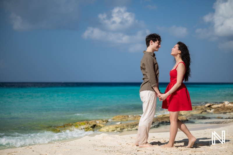 Couple gets engaged during a wedding proposal at Playa Porto Mari in Curacao
