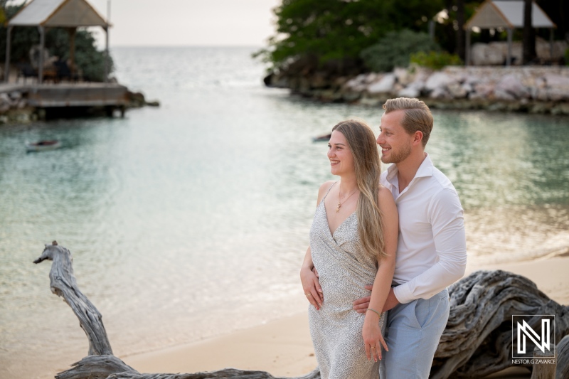 Couple enjoys a special moment during a wedding proposal at Baoase Luxury Resort in Curacao
