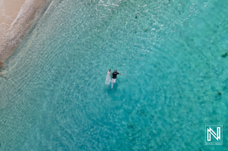 Bride and groom drone photoshoot session at Cas Abao
