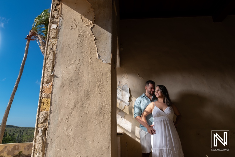 Couple celebrates love in Cas Abao, Curacao with a stunning trash the dress moment at a scenic location