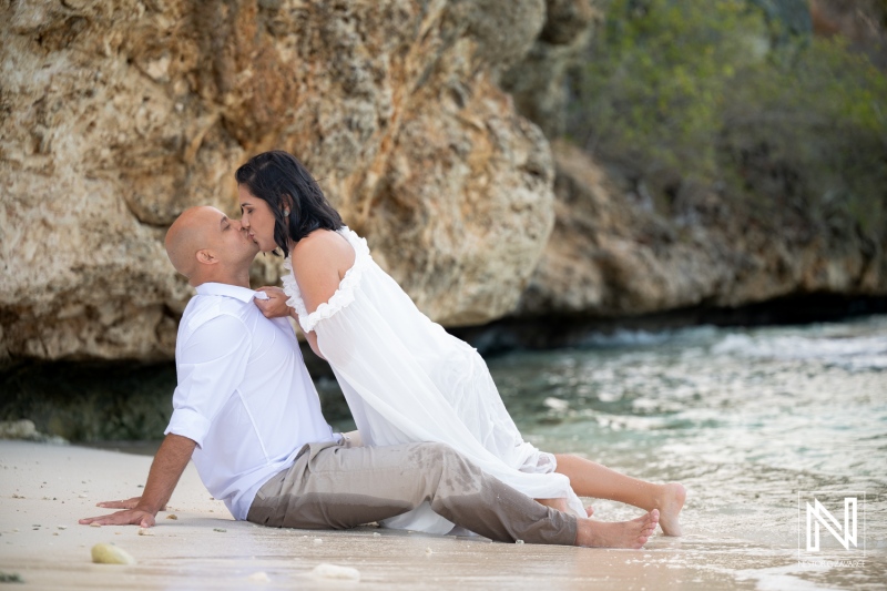 Couple enjoys trash the dress session at Cas Abao Beach in Curacao