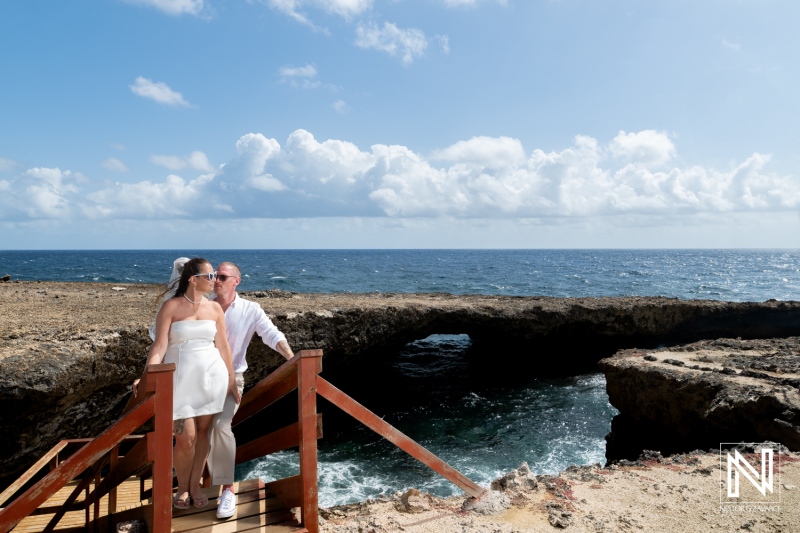 Memorable trash the dress session at Shete Boka National Park in Curacao during a sunny day